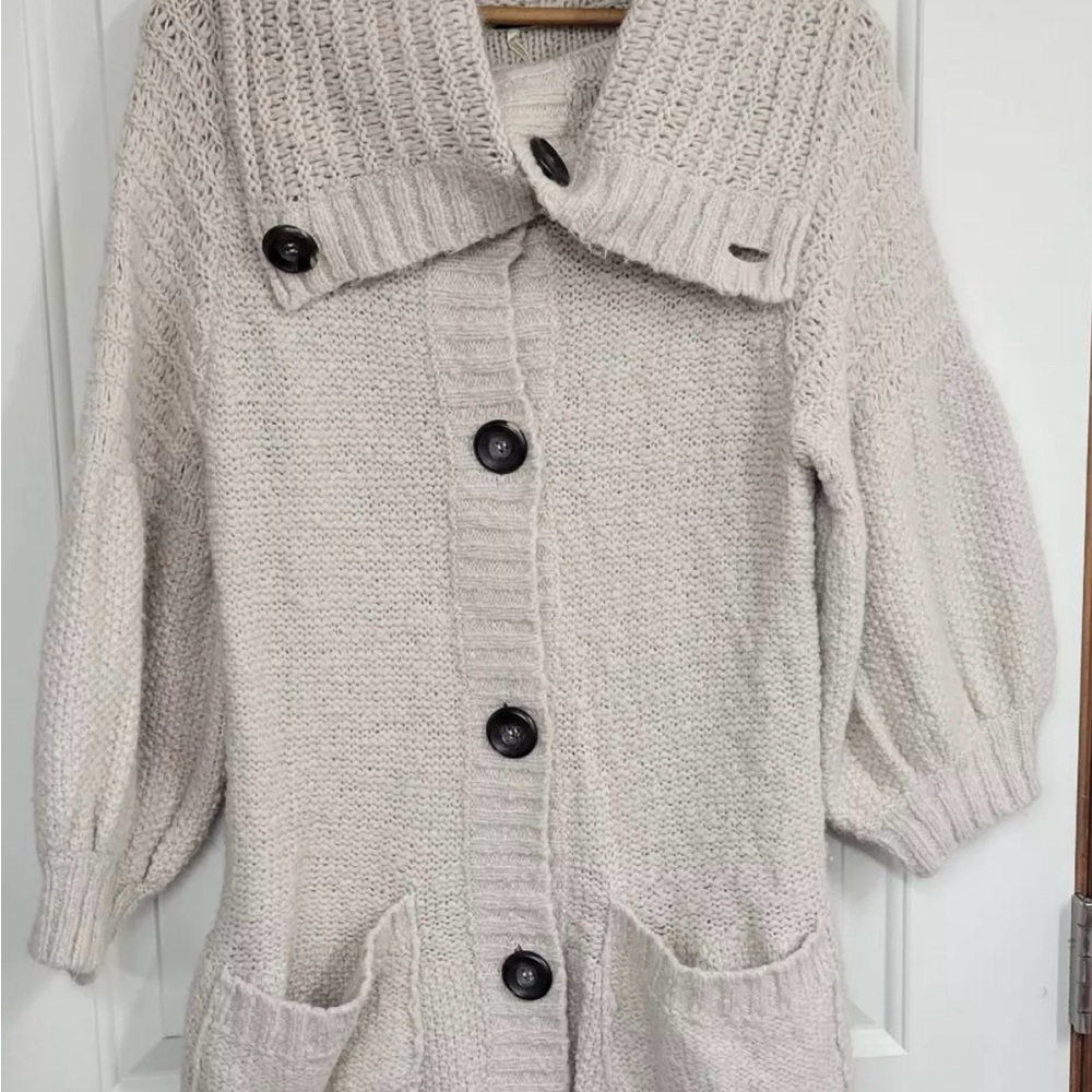 Cream Cardigan Sweater with Cozy Collar
